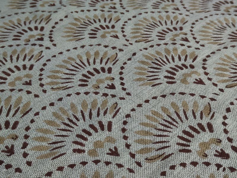 Indian Block Print Brown Floral Thick Linen Fabric - Shubharambh