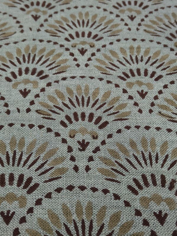Indian Block Print Brown Floral Thick Linen Fabric - Shubharambh