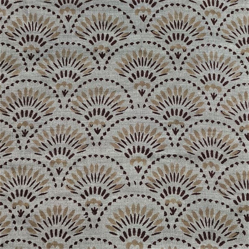 Indian Block Print Brown Floral Thick Linen Fabric - Shubharambh