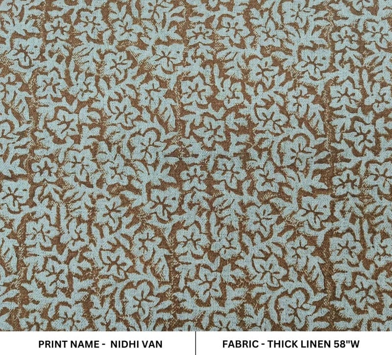 Indian Block Printed Green Floral Thick Linen Fabric - Nidhi Van
