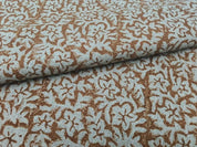 Indian Block Printed Green Floral Thick Linen Fabric - Nidhi Van