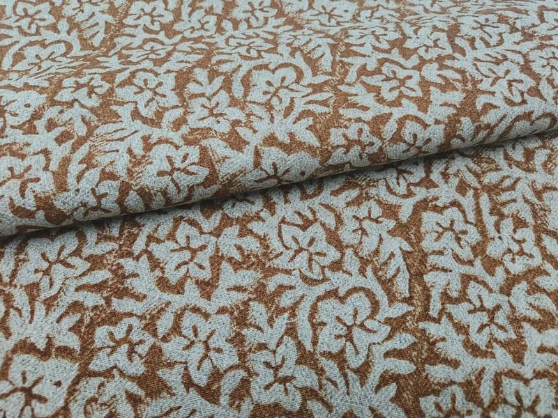 Indian Block Printed Green Floral Thick Linen Fabric - Nidhi Van
