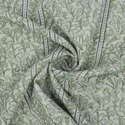 Indian Hand Block Print Green Thick Linen Fabric - Pishta Border
