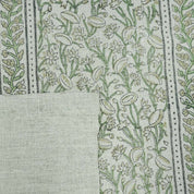 Indian Hand Block Print Green Thick Linen Fabric - Pishta Border