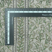 Indian Hand Block Print Green Thick Linen Fabric - Pishta Border