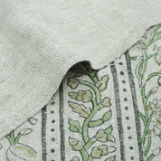 Indian Hand Block Print Green Thick Linen Fabric - Pishta Border