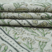 Indian Hand Block Print Green Thick Linen Fabric - Pishta Border