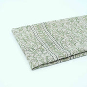 Indian Hand Block Print Green Thick Linen Fabric - Pishta Border