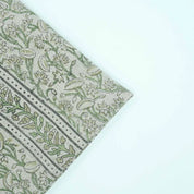 Indian Hand Block Print Green Thick Linen Fabric - Pishta Border