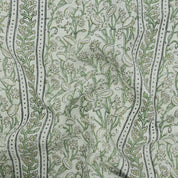 Indian Hand Block Print Green Thick Linen Fabric - Pishta Border