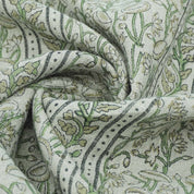 Indian Hand Block Print Green Thick Linen Fabric - Pishta Border