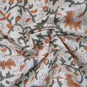 Indian Hand Block Floral Linen Fabric For Table Cover - Madhav