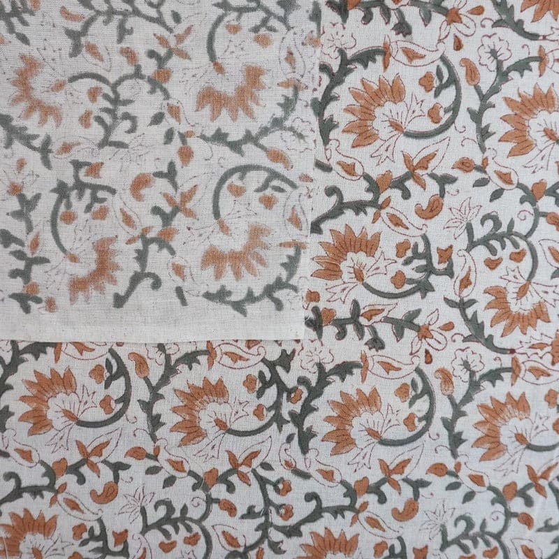 Indian Hand Block Floral Linen Fabric For Table Cover - Madhav