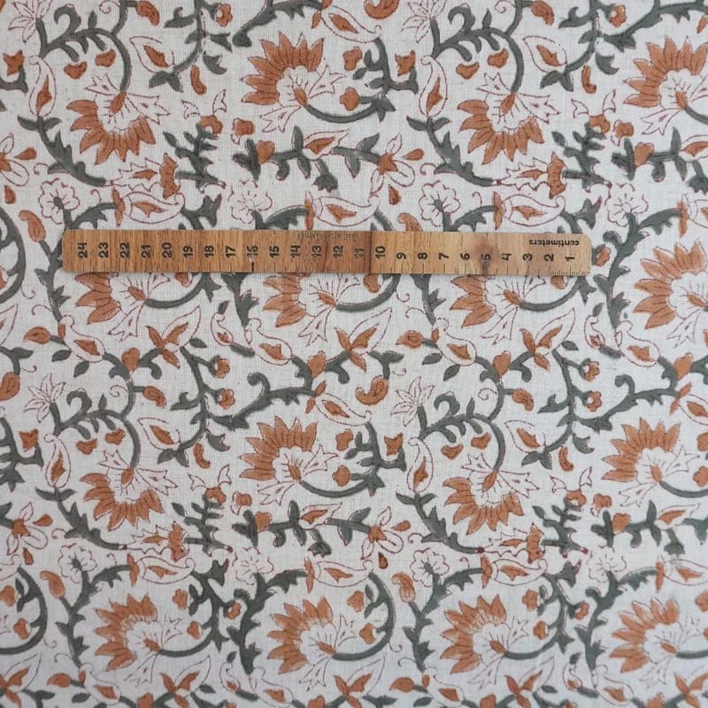 Indian Hand Block Floral Linen Fabric For Table Cover - Madhav