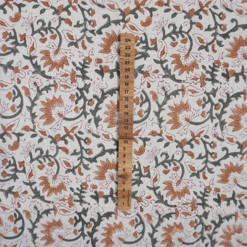 Indian Hand Block Floral Linen Fabric For Table Cover - Madhav