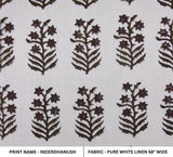 Indian Hand Block Print Brown Pure Linen White Fabric - Inderdhanush