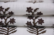 Indian Hand Block Print Brown Pure Linen White Fabric - Inderdhanush