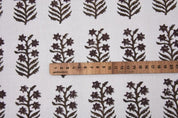 Indian Hand Block Print Brown Pure Linen White Fabric - Inderdhanush