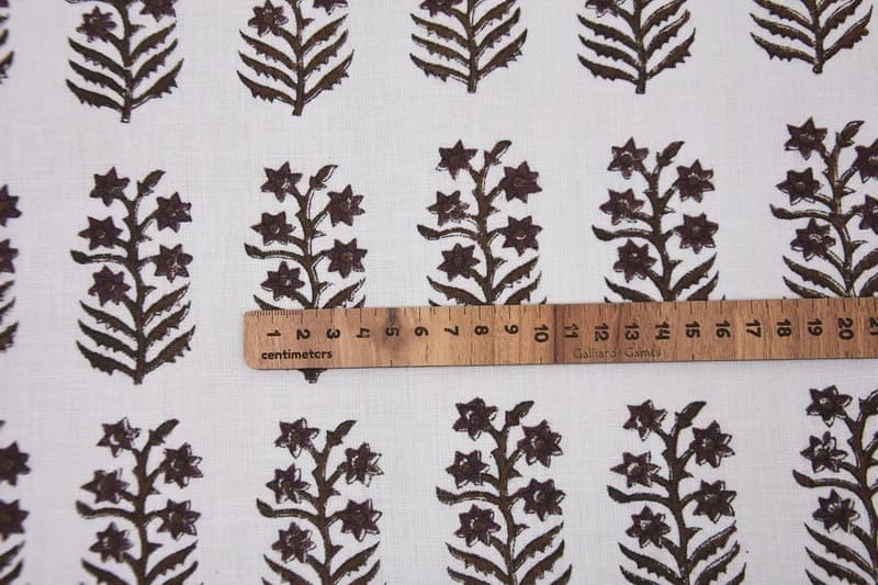 Indian Hand Block Print Brown Pure Linen White Fabric - Inderdhanush
