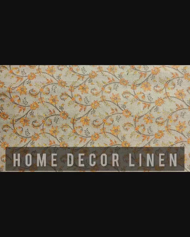 Indian Hand Block Print Mustard Floral Pure Linen Fabric - Varanasi