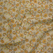 Indian Hand Block Print Mustard Floral Pure Linen Fabric - Varanasi