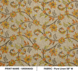 Indian Hand Block Print Mustard Floral Pure Linen Fabric - Varanasi