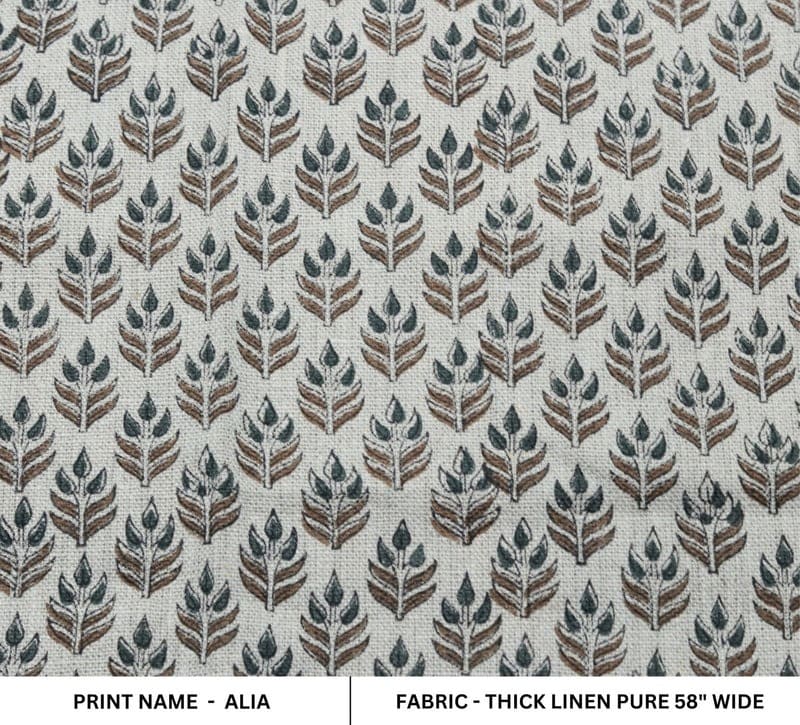 Indian Handmade Block Print Brown Thick Linen Fabric - Alia