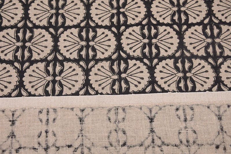 Indian Handmade Block Print Black Floral Thick Linen Fabric - Bijhni