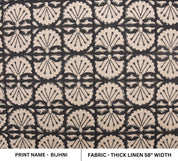 Indian Handmade Block Print Black Floral Thick Linen Fabric - Bijhni
