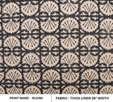 Indian Handmade Block Print Black Floral Thick Linen Fabric - Bijhni