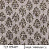 Handmade Throw Boho Block Printed Green Floral Fabric on Thick Linen For Sofa Decor - BETEL LEAF