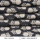 Hand Crafted Block Print Throw Black & Beige Floral Thick Linen Fabric For Farmhouse - TULSI BUTI