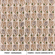 Handmade Block Printed Gray & Green Floral Boho Duck Canvas Fabric For Sofa Cover – KERSANGRI