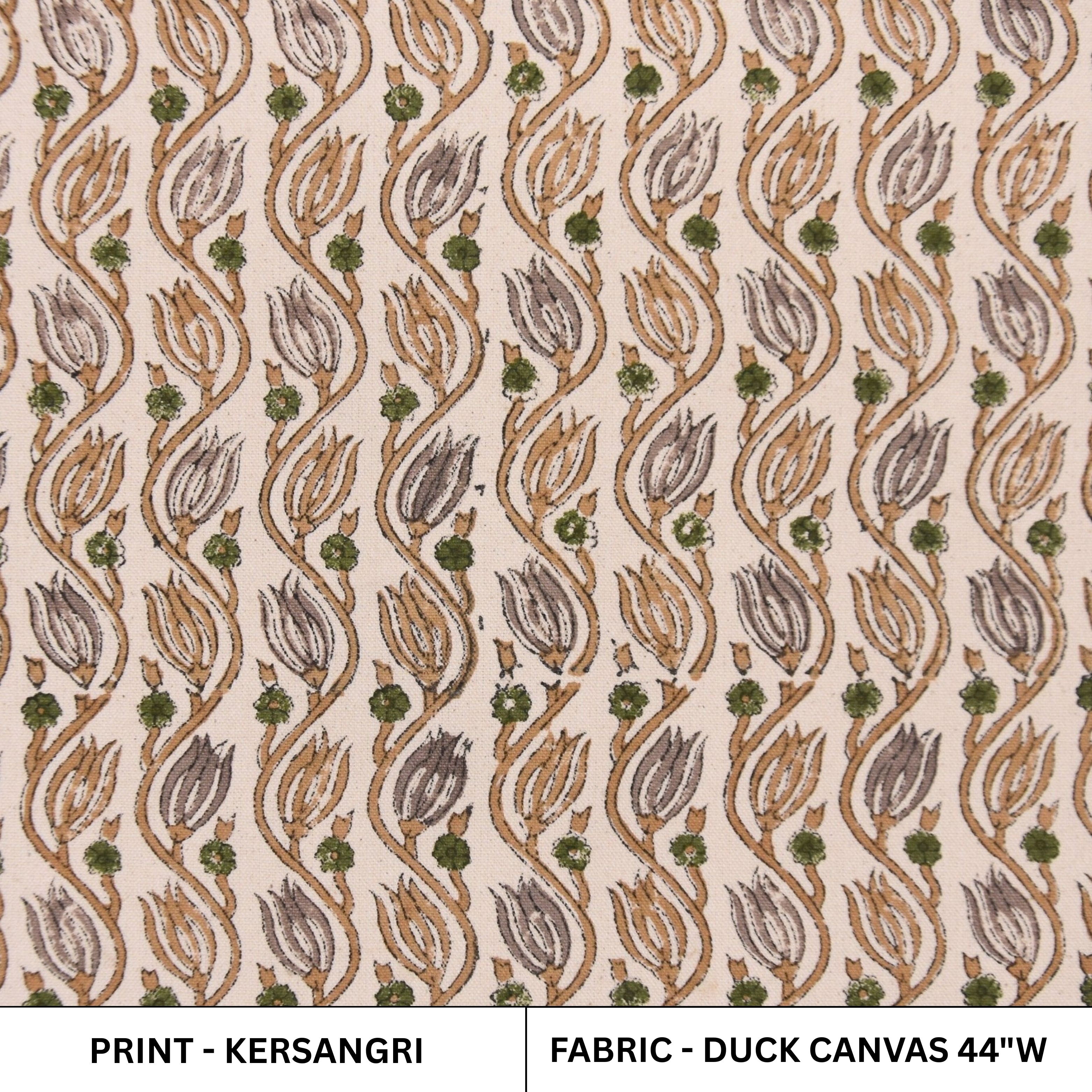 Handmade Block Printed Gray & Green Floral Boho Duck Canvas Fabric For Sofa Cover – KERSANGRI
