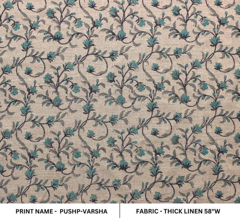 Hand Block Print Linen Fabric For Lamp Shade Cone- Pushp Varsha