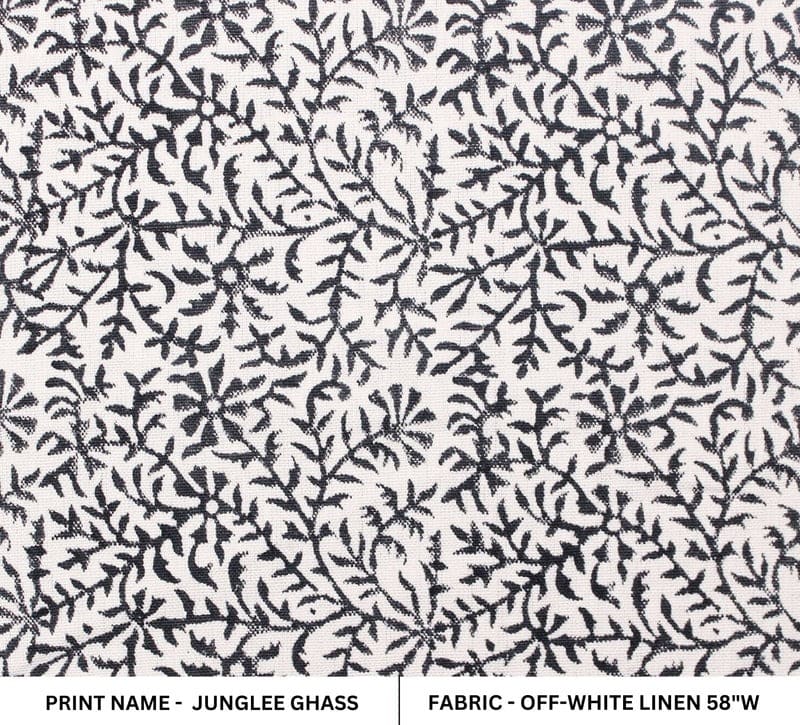 Hand block print Off-White Linen -Junglee Ghass