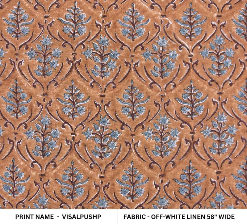 Hand Block Print Off- White Linen Fabric - Vishal Pushp