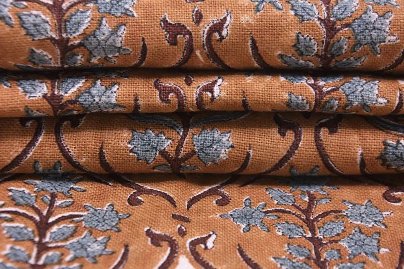 Hand Block Print Off- White Linen Fabric - Vishal Pushp