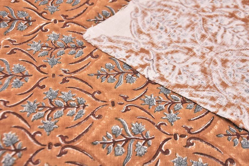Hand Block Print Off- White Linen Fabric - Vishal Pushp