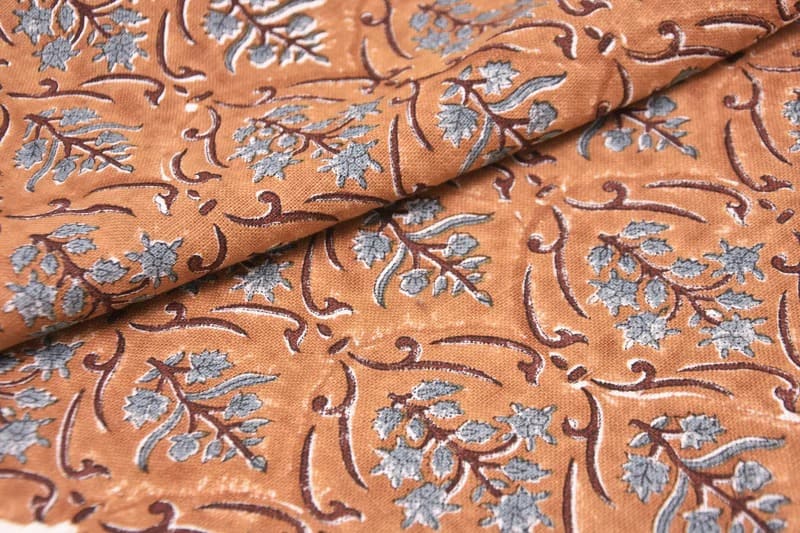 Hand Block Print Off- White Linen Fabric - Vishal Pushp