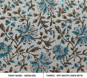 Handcraft Block Print off White Linen Fabric For Slip Pillow -  Neera Bel