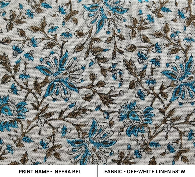 Handcraft Block Print off White Linen Fabric For Slip Pillow -  Neera Bel