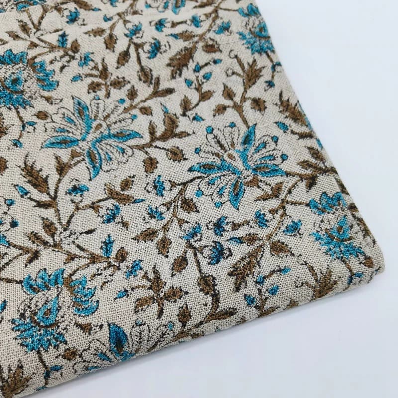 Handcraft Block Print off White Linen Fabric For Slip Pillow -  Neera Bel