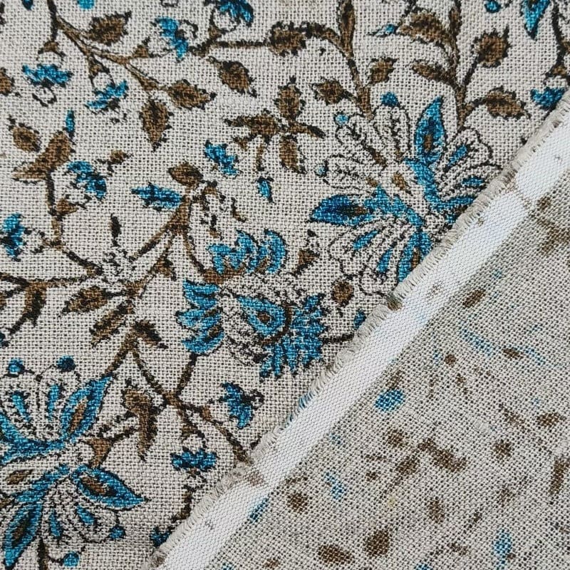 Handcraft Block Print off White Linen Fabric For Slip Pillow -  Neera Bel