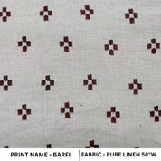 Handcrafted Throw Brown & Gray Floral Block Printed 100% Premium Pure Linen Fabric - Barfi