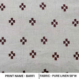 Handcrafted Throw Brown & Gray Floral Block Printed 100% Premium Pure Linen Fabric - Barfi