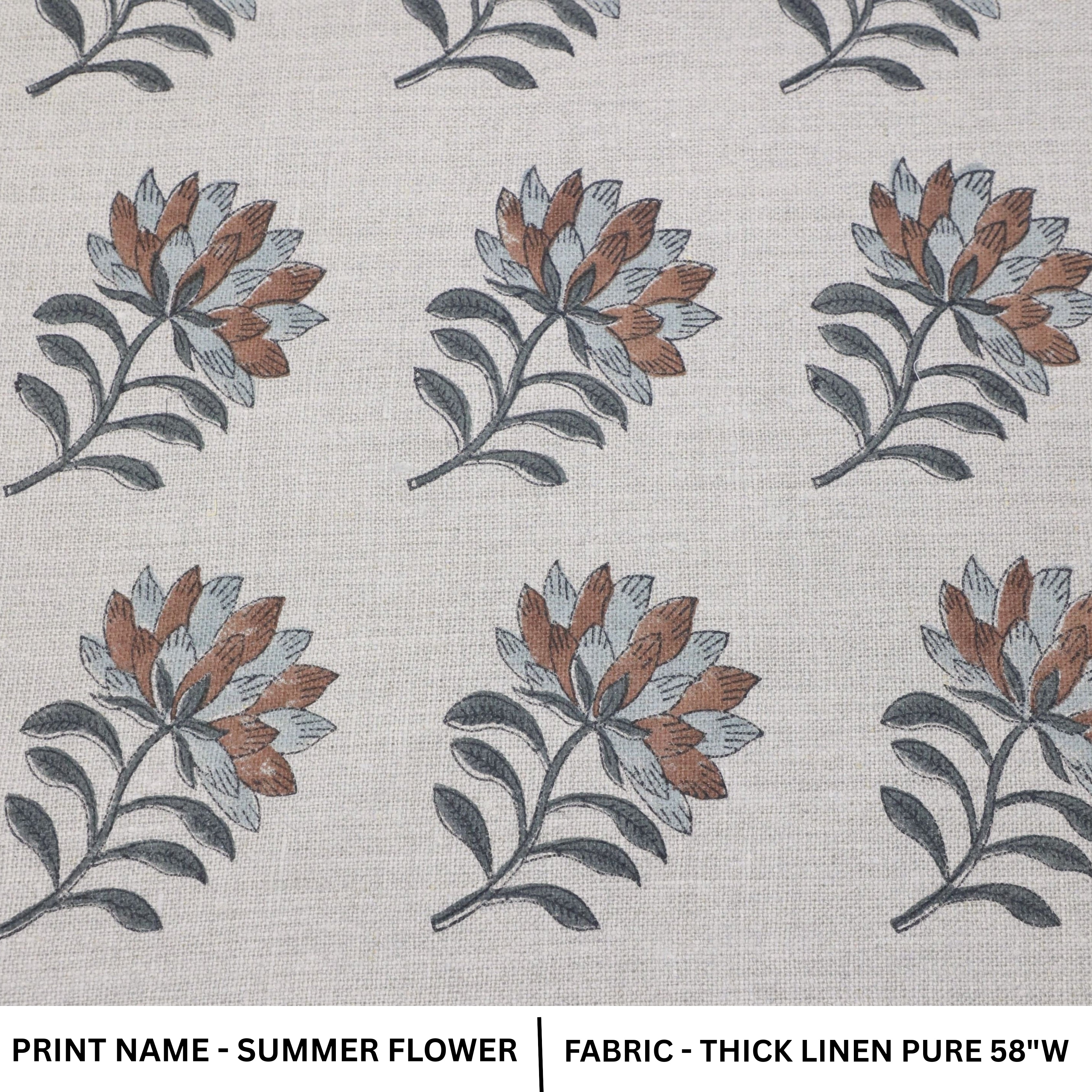 Pattern of floral designs on a fabric swatch labeled 'Summer Flower' with fabric details.