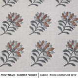 Block Print Gray Brown Floral Linen Curtains Fabric- Summer Flower