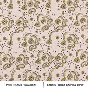 Handmade Throw Green Floral Rosy Pink Block Printed Duck Canvas Fabric for Curtains - SAJAWAT