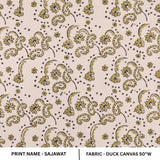 Handmade Throw Green Floral Rosy Pink Block Printed Duck Canvas Fabric for Curtains - SAJAWAT